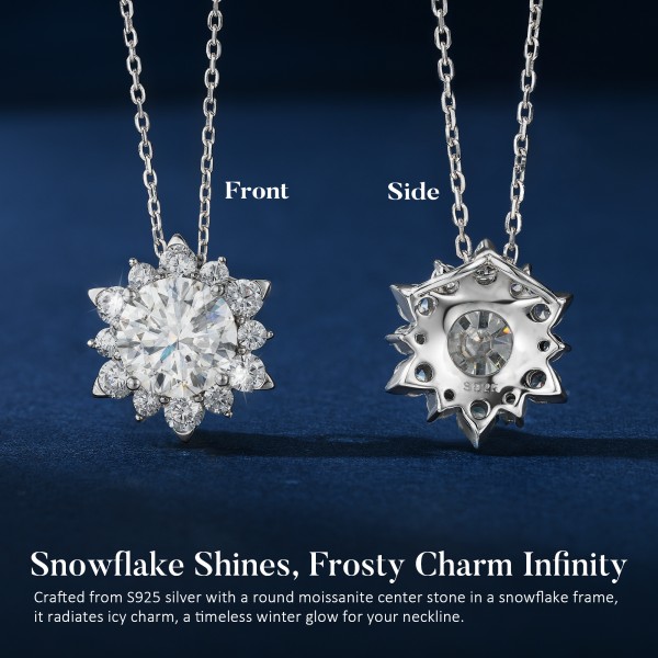 Snowflake-shaped moissanite silver necklace